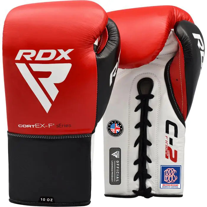 RDX C2 Fight Lace Up Leather Boxing Gloves BBBOFC/BIBA/WBF/NYAC /NEVADA APPROVED - Prime combats RDX Sports Red-8oz 