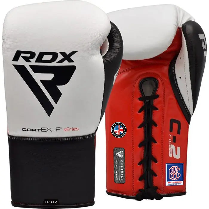 RDX C2 Fight Lace Up Leather Boxing Gloves BBBOFC/BIBA/WBF/NYAC /NEVADA APPROVED - Prime combats RDX Sports White-8oz 