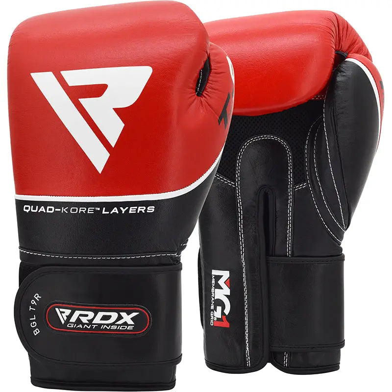RDX T9 Ace Leather Boxing Gloves - Prime combats RDX Sports Red-16oz 