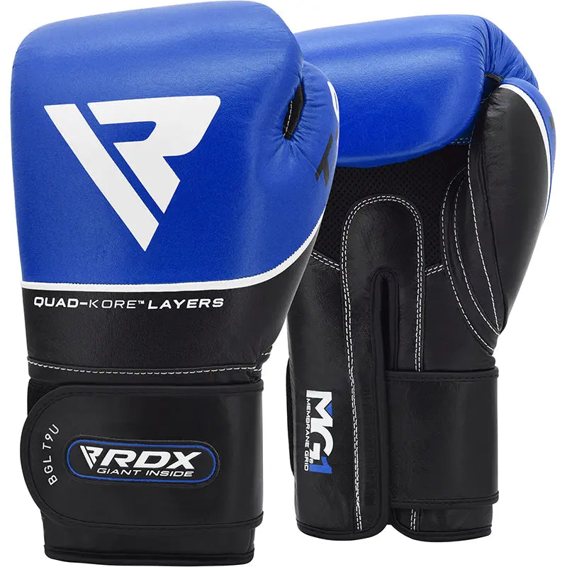 RDX T9 Ace Leather Boxing Gloves - Prime combats RDX Sports Blue-16oz 